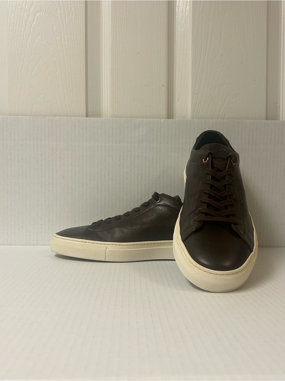 Goodman brand men's Low-Top Leather Sneakers in Dark Brown with white  Sole